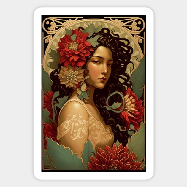 Mexican Beauty with Dahlias Sticker by ArtNouveauChic